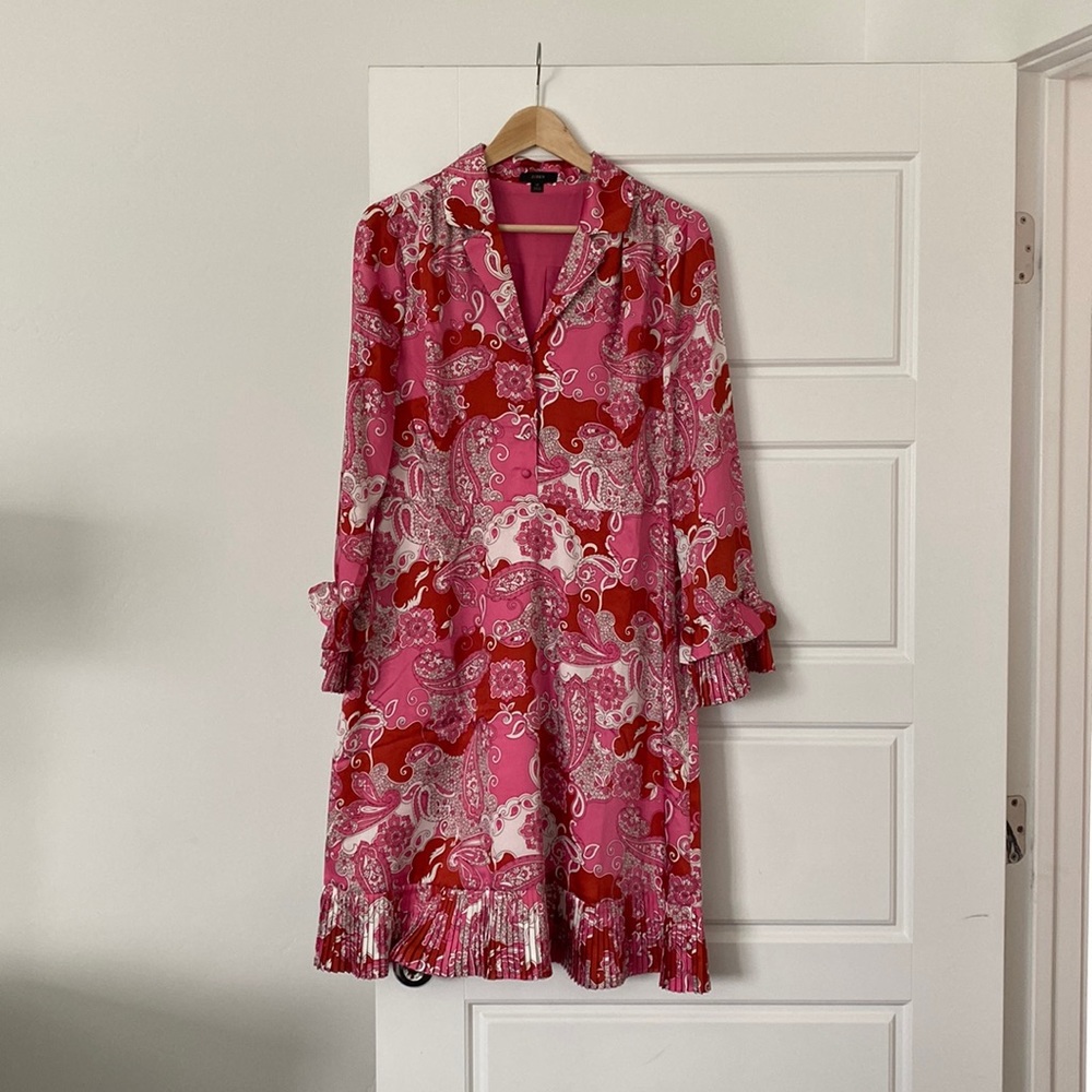 J Crew Pleated-hem shirtdress in vintage paisley